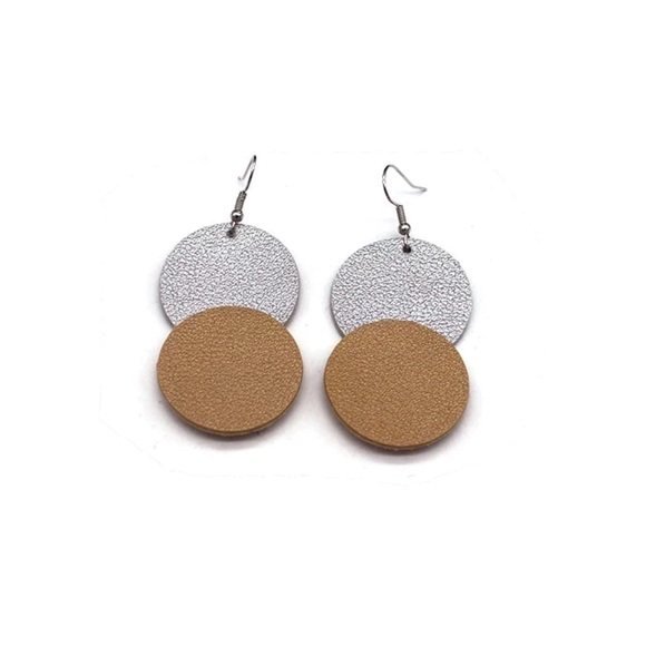 Brand new!! Leather double circle drop earrings - Picture 2 of 2